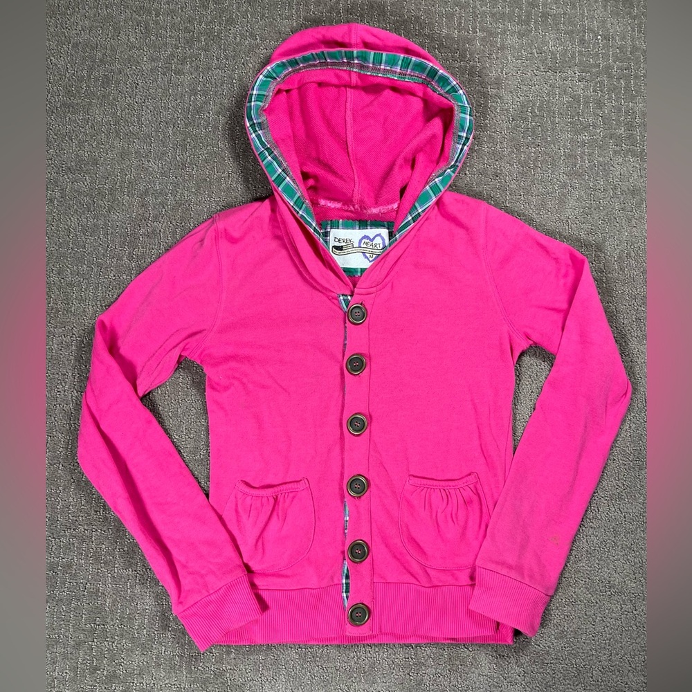 VTG Y2K Womens Derek Heart Button Cardigan Sweater Long Sleeve Size Medium Pink